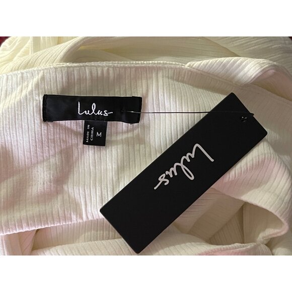 Lulus Divide and Contour White Ribbed Cutout Bodycon Midi Dress Sz Medium Womens - Picture 4 of 16